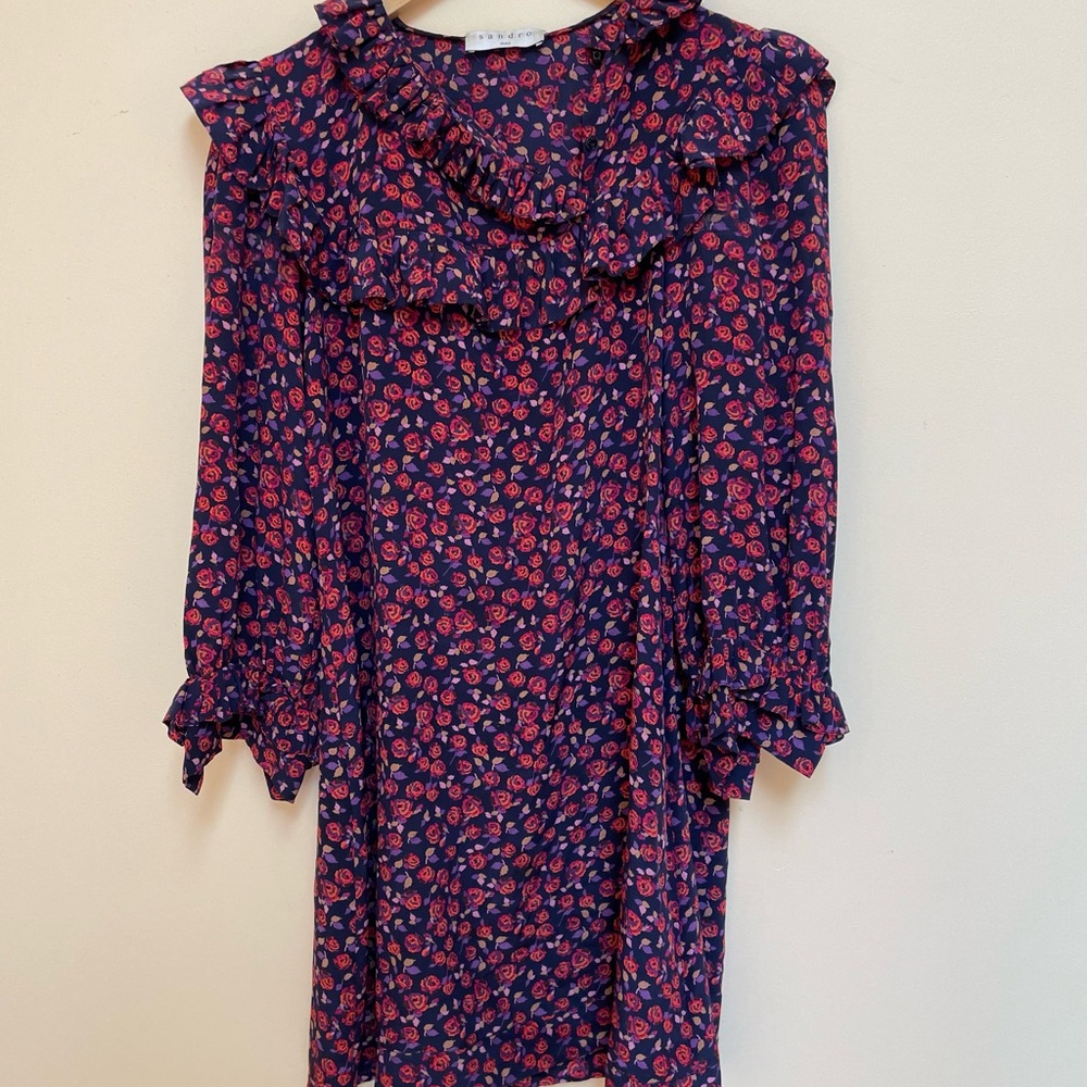 Sandro Paris Silk Navy Floral Dress